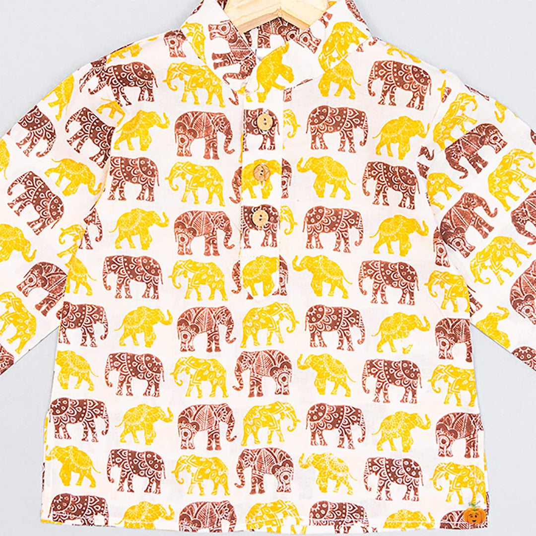 Elephant Print Cotton Kurta Pajama for Boys Close Up View