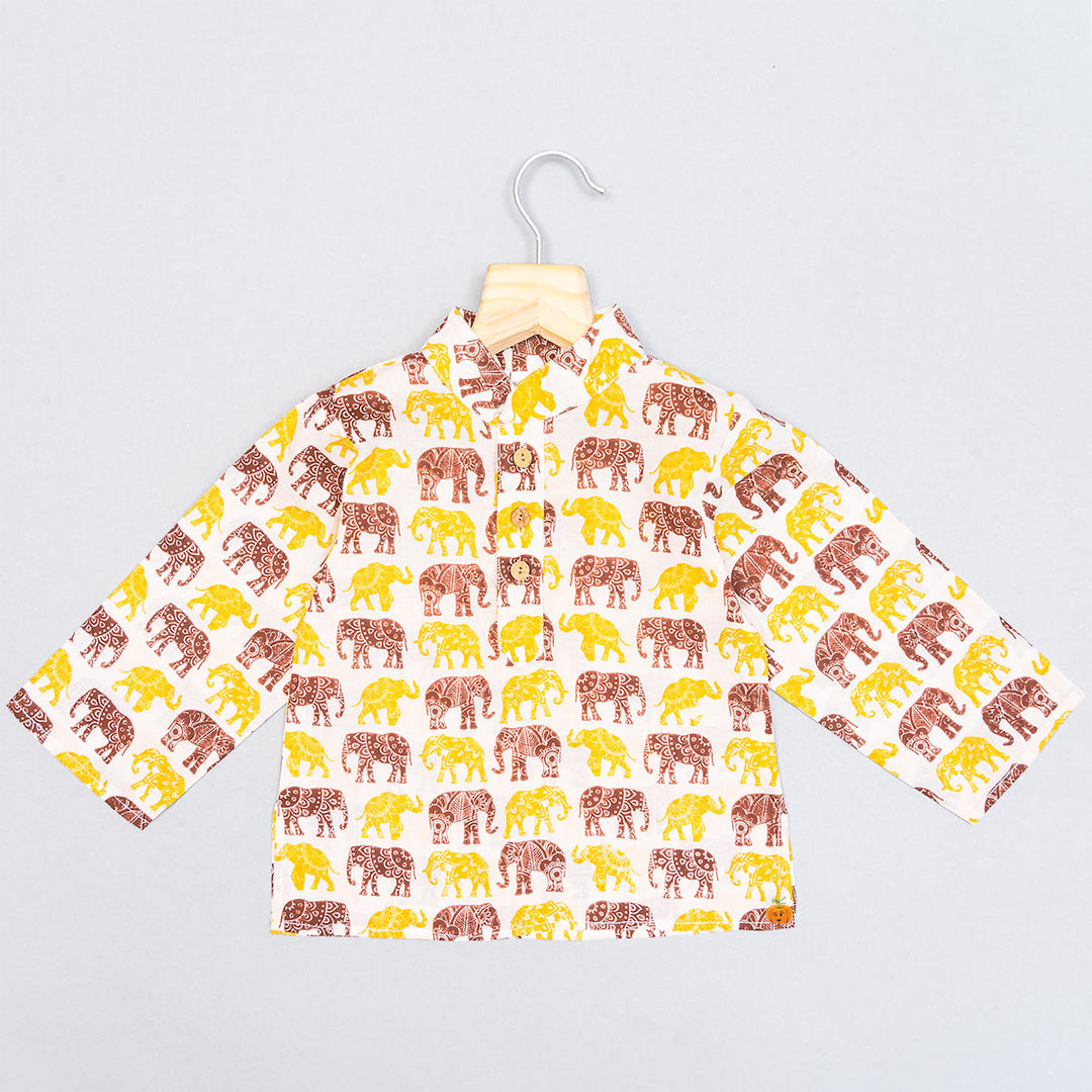 Elephant Print Cotton Kurta Pajama for Boys Top View
