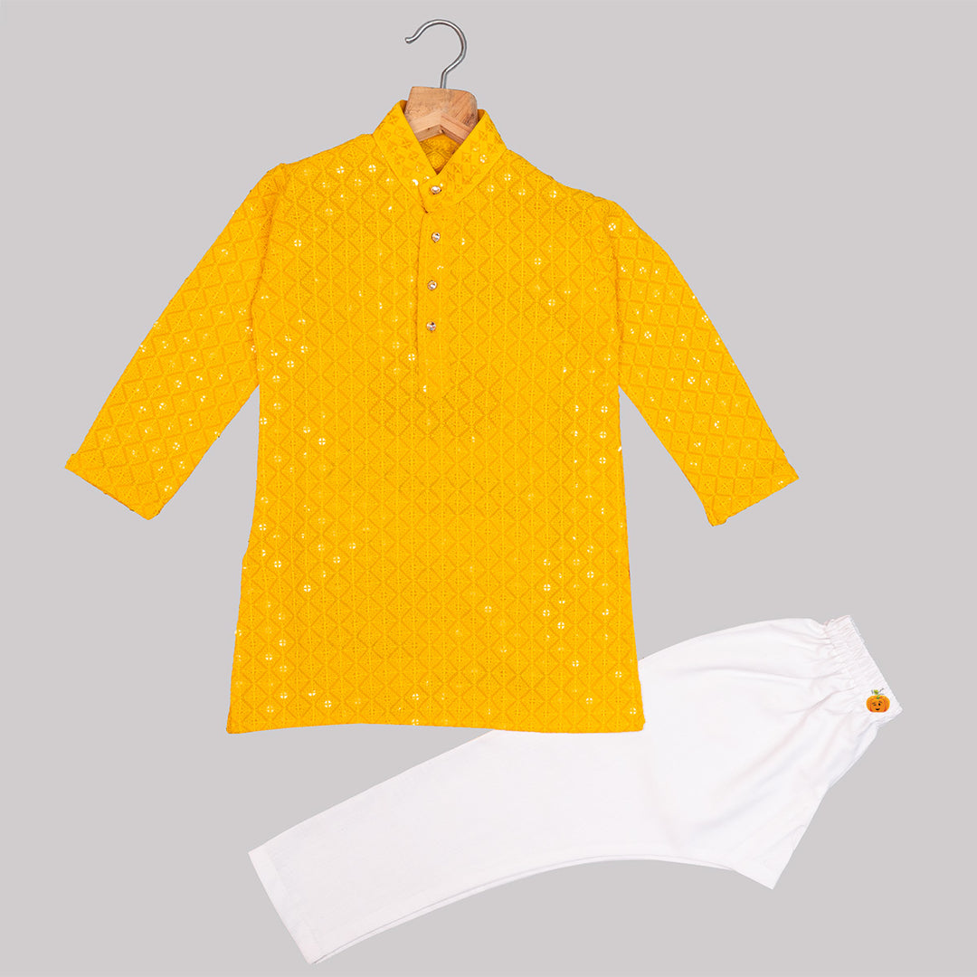 Yellow Designer Kurta Pajama for Boys Front View