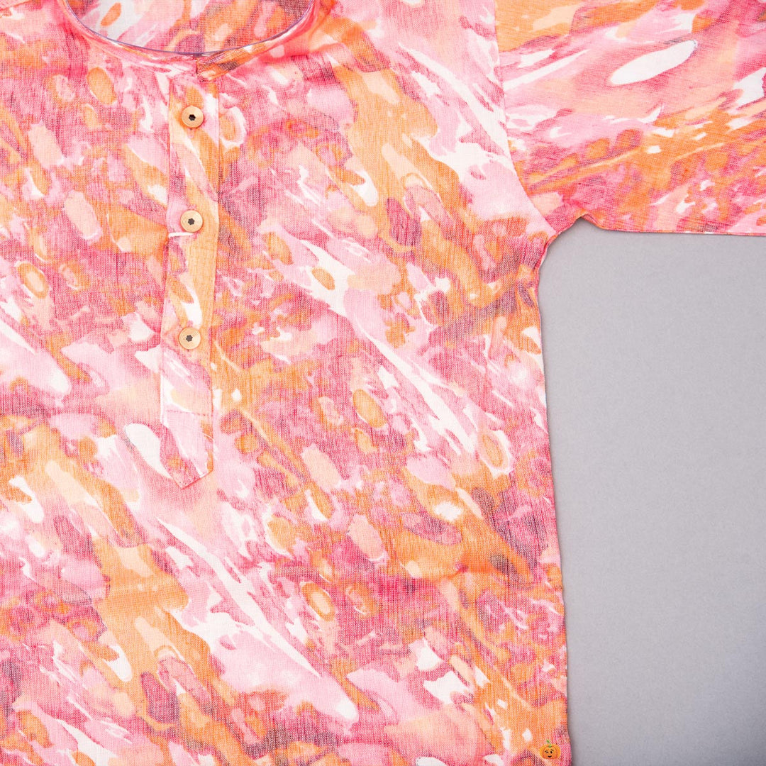 Pink & Grey Kurta Pajama for Boys Close Up View