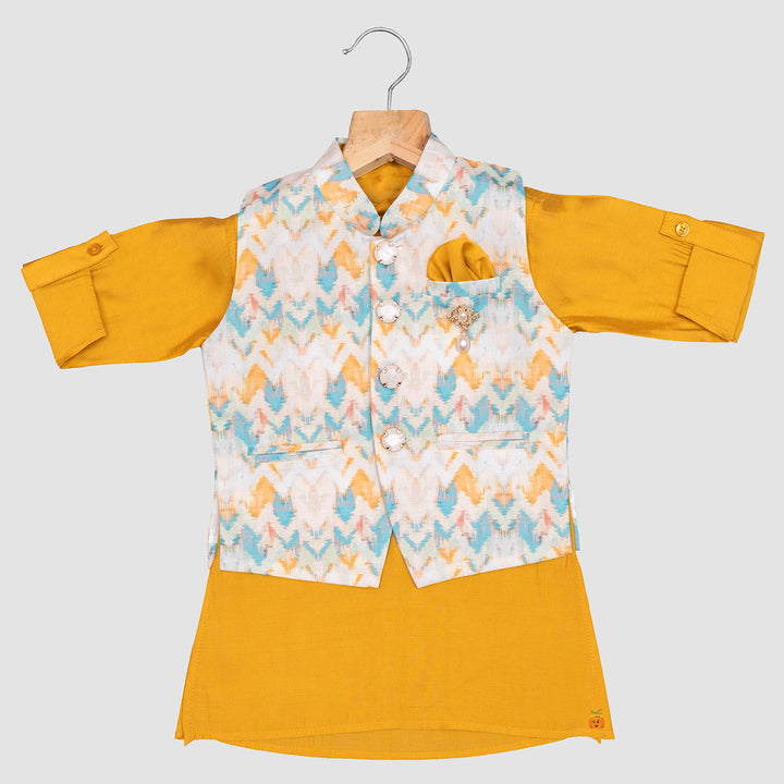 Mustard Printed Kurta Pajama for Boys Top View