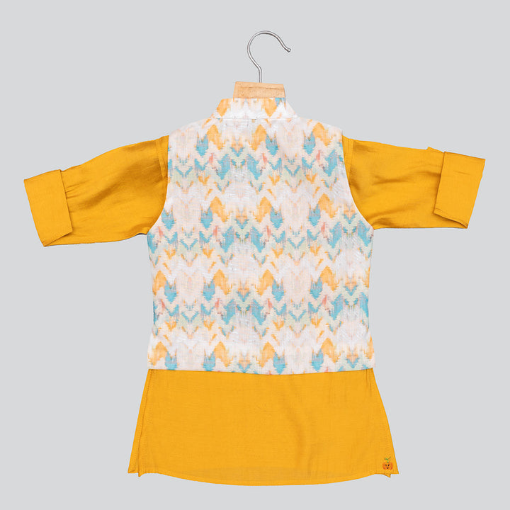 Mustard Printed Kurta Pajama for Boys Back View