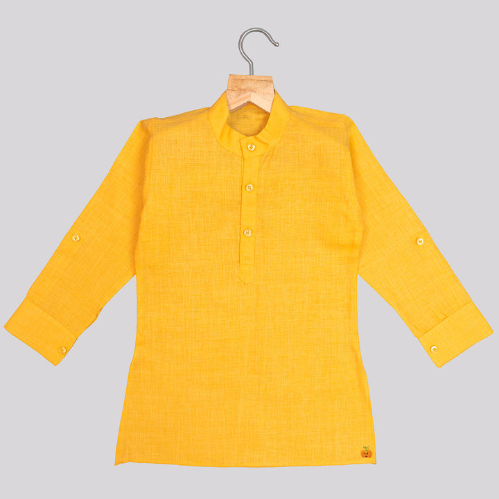 Yellow Printed Kurta Pajama for Boys with Jacket Inner Kurta View