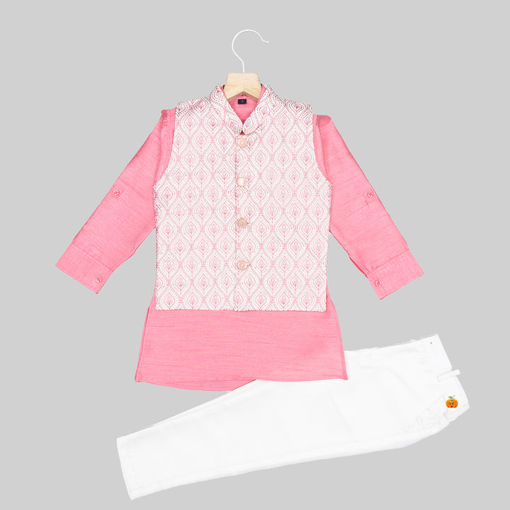 Pink Kurta Pajama for Boys with Jacket Front View
