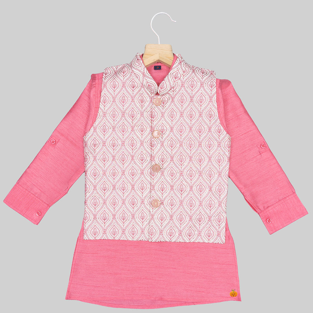 Pink Kurta Pajama for Boys with Jacket Top View