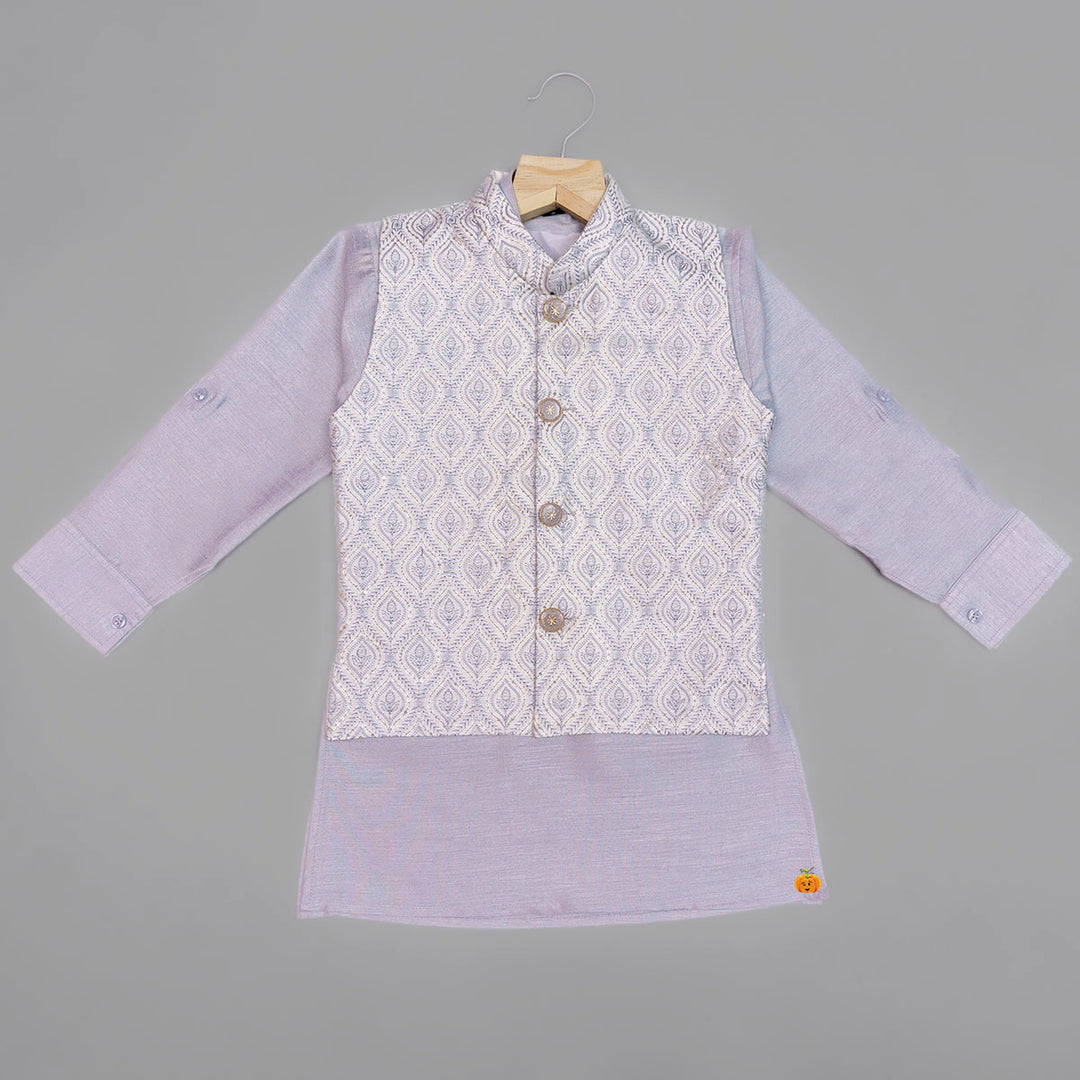 Grey Printed Kurta Pajama for Boys Top View