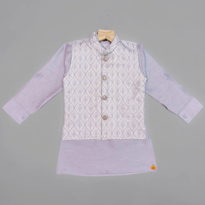 Grey Printed Kurta Pajama for Boys Top View