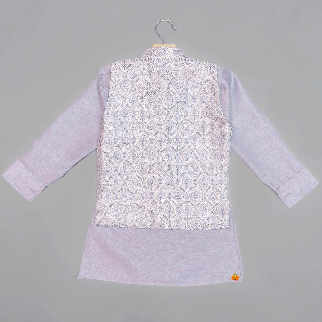 Grey Printed Kurta Pajama for Boys Back View