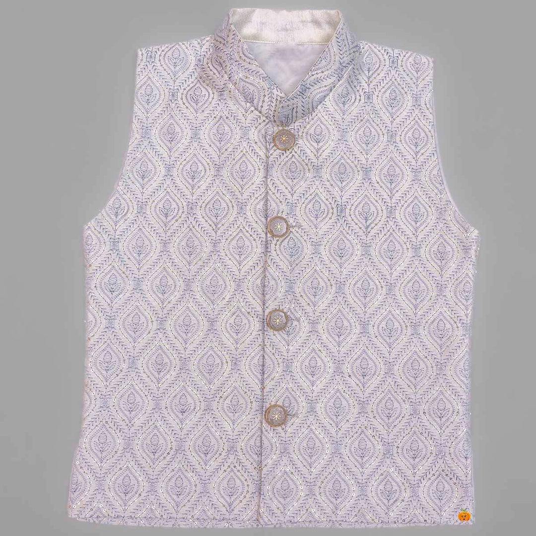 Grey Printed Kurta Pajama for Boys Waistcoat View