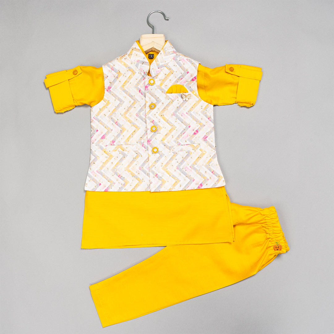 Yellow Zig Zag Pattern Boys Kurta Pajama
