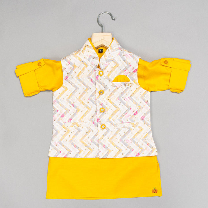 Yellow Zig Zag Pattern Boys Kurta Pajama