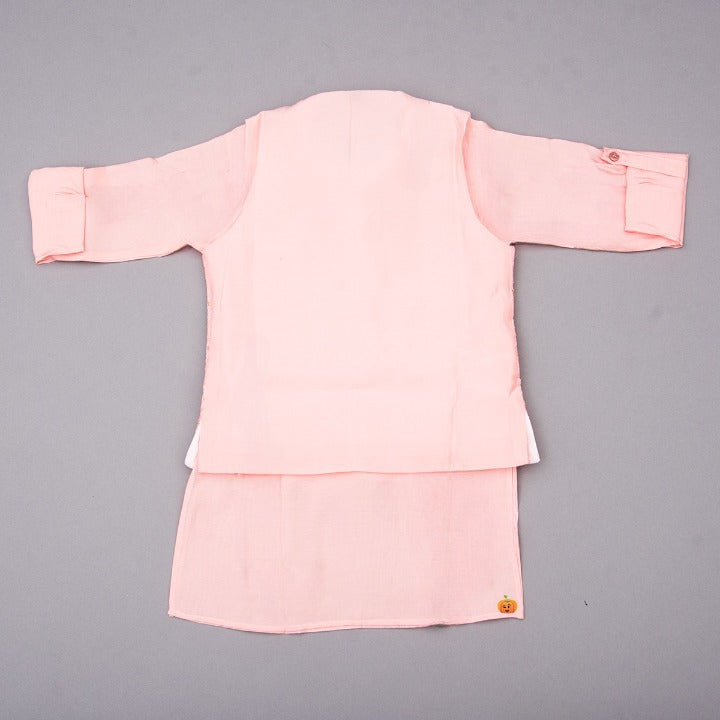 Pink & Pista Kurta Pajama for Boys with Nehru Jacket Back View