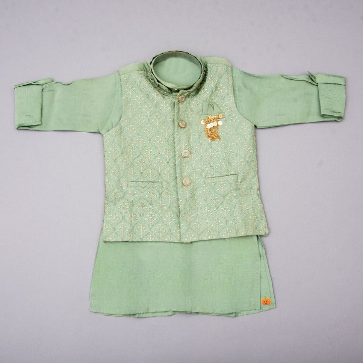 Pink & Pista Kurta Pajama for Boys with Nehru Jacket Variant Top View