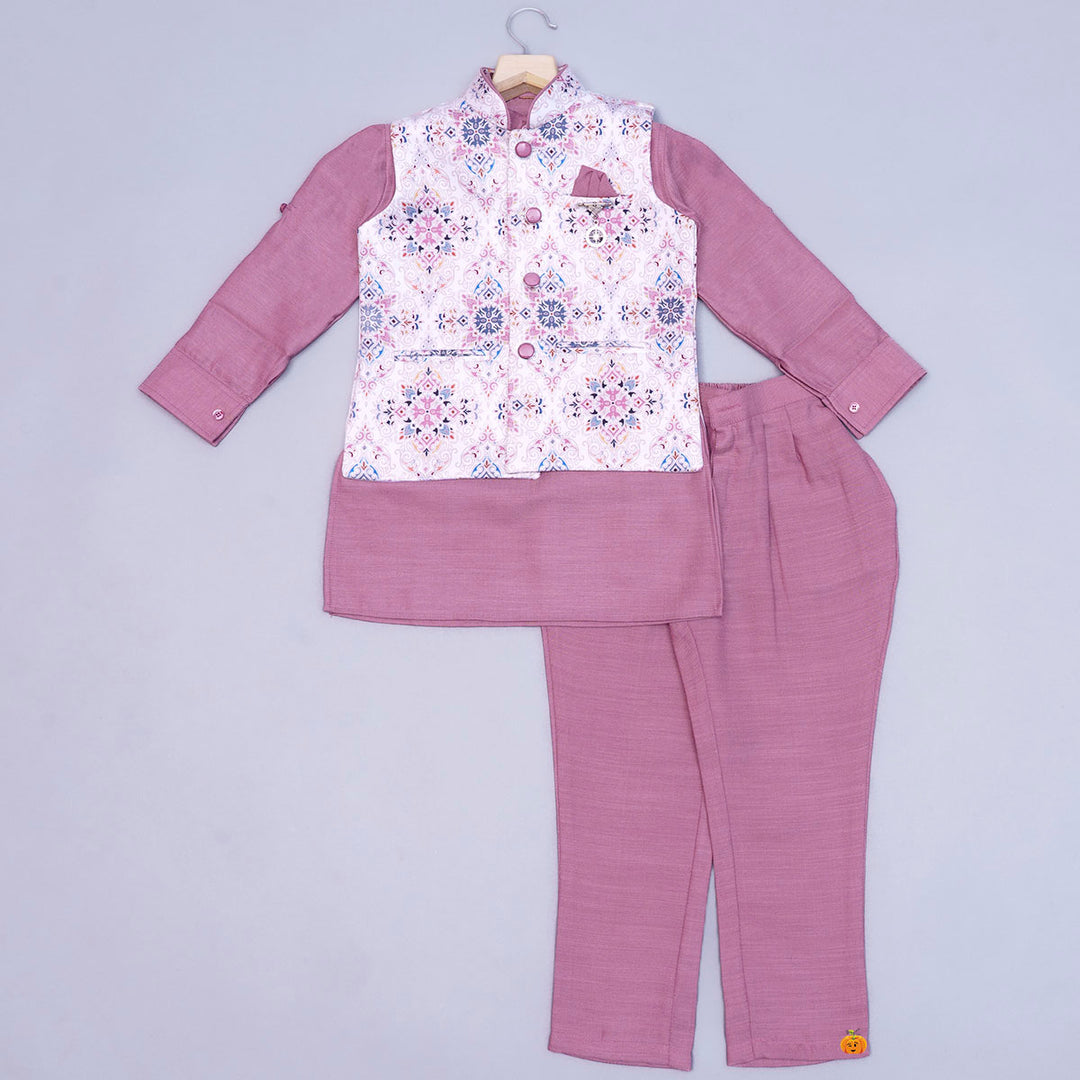 Onion Boys Kurta Pajama with Nehru Jacket Front View