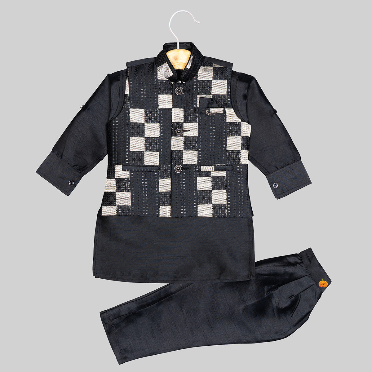 Buy Black Checks Pattern Boys Kurta Pajama Mumkins