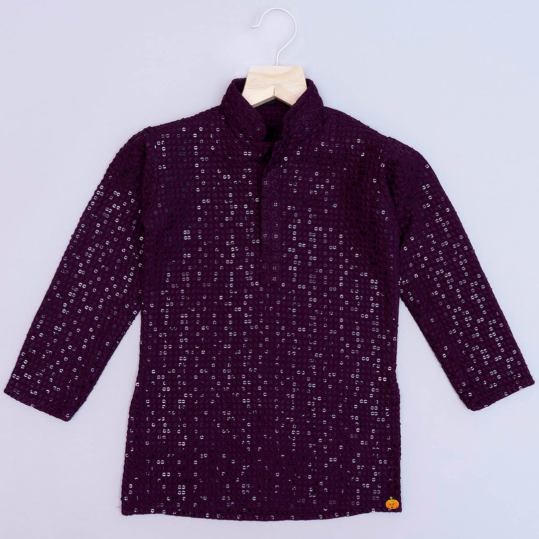 Wine Sequin Boys Kurta Pajama Top View