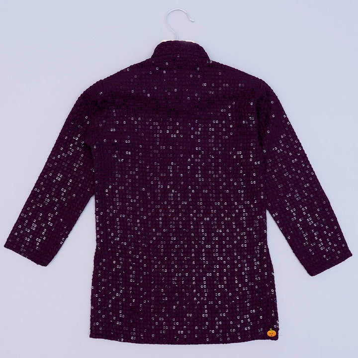 Wine Sequin Boys Kurta Pajama Back View
