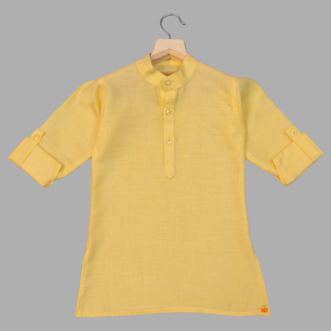 Yellow Boys Kurta Pajama with Printed Nehru Jacket Inner View