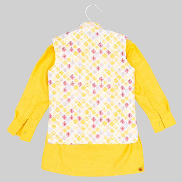 Yellow Diamond Print Kurta Pajama for Boys Back View