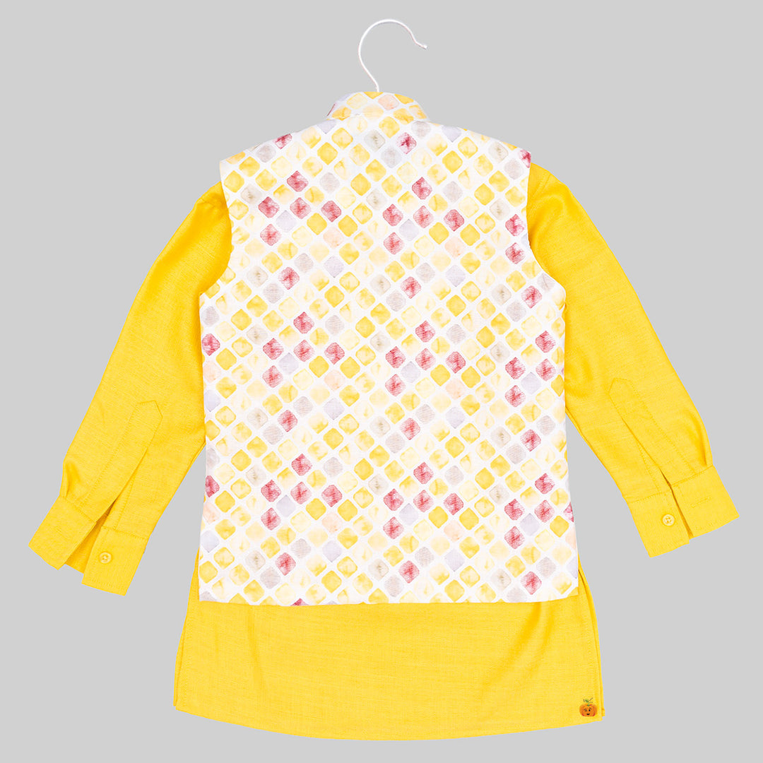 Yellow Diamond Print Kurta Pajama for Boys Back View