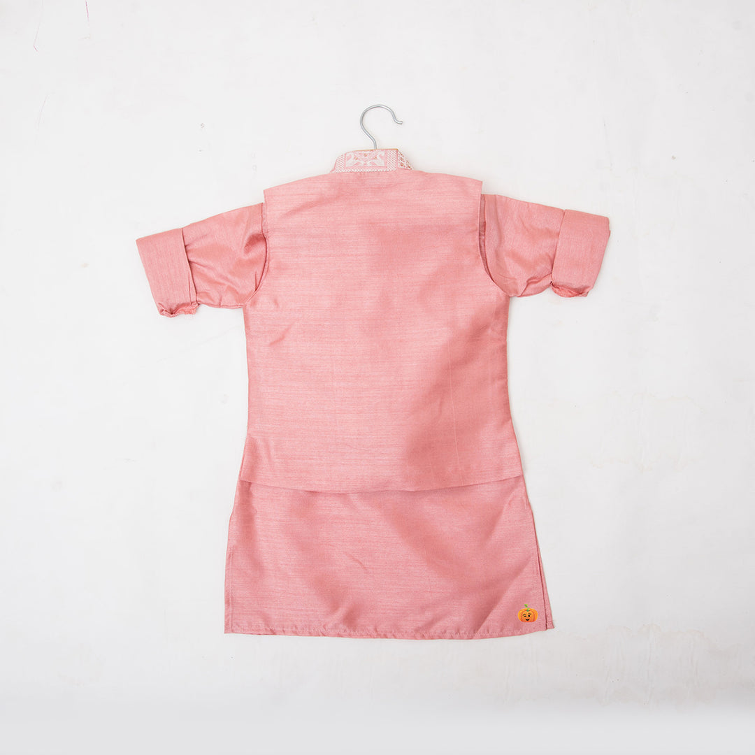 Pastel Peach Kids Kurta Pajama and Jacket Back View