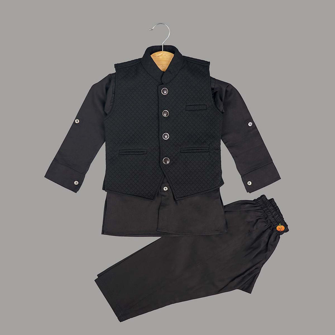 Black Boys Kurta Pajama with Jacket Front View