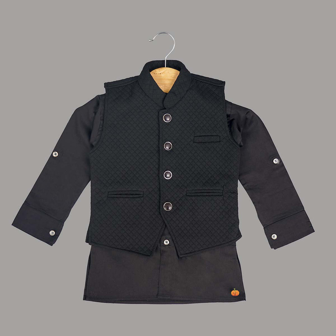 Black Boys Kurta Pajama with Jacket Top View