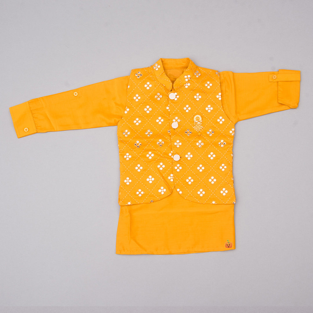 Mirror Work Kids Kurta Pajama with Nehru Jacket Top View