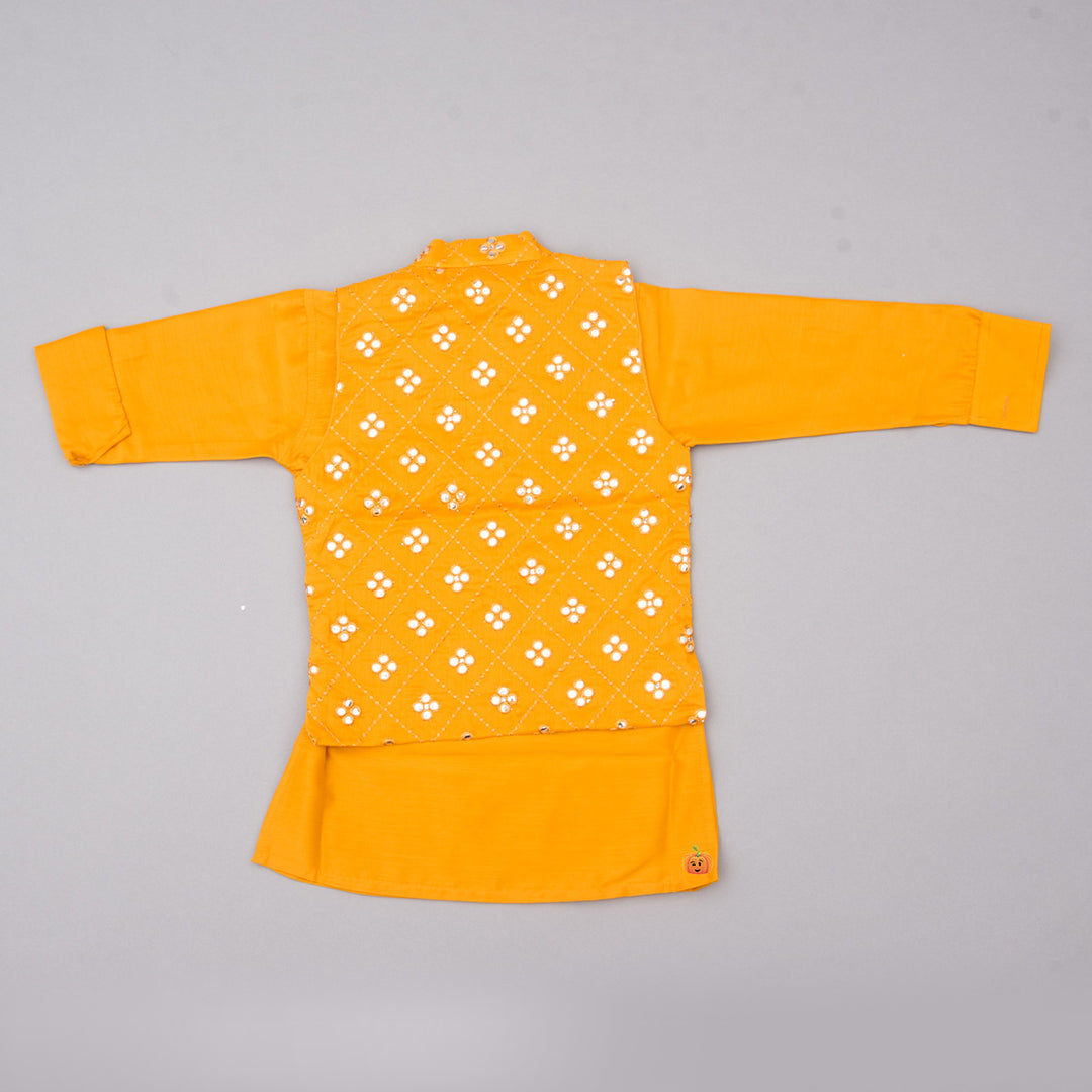 Mirror Work Kids Kurta Pajama with Nehru Jacket Back View