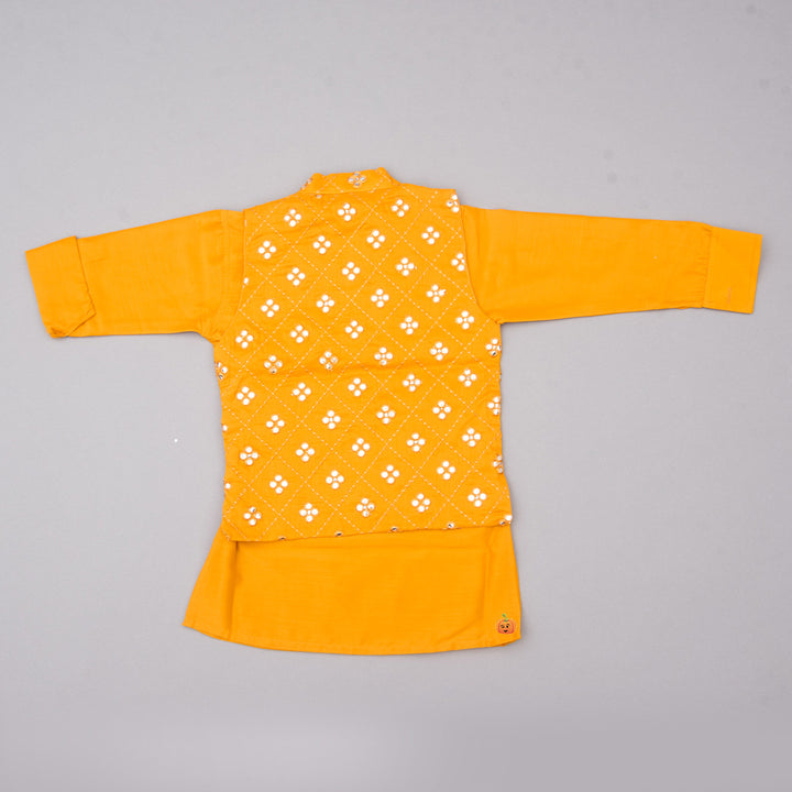 Mirror Work Kids Kurta Pajama with Nehru Jacket Back View