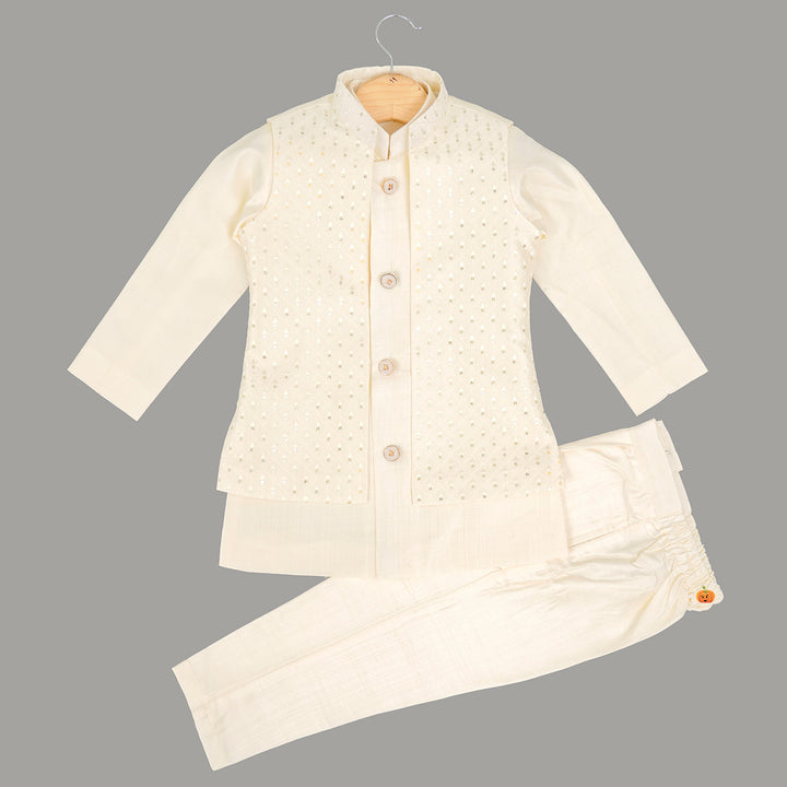 Cream Cream Kurta Pajama for Boys with Nehru Jacket with Nehru Jacket Front View