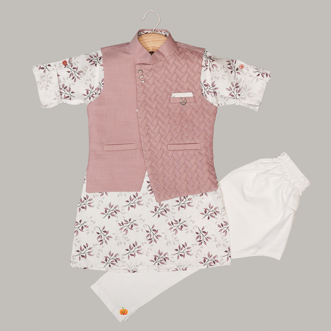 Printed Boys Kurta Pajama with Nehru Jacket1