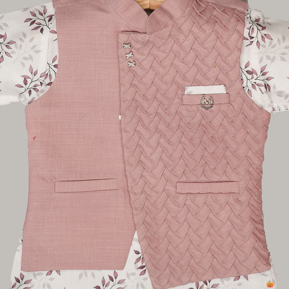 Printed Kurta Pajama for Boys with Jacket Close Up View