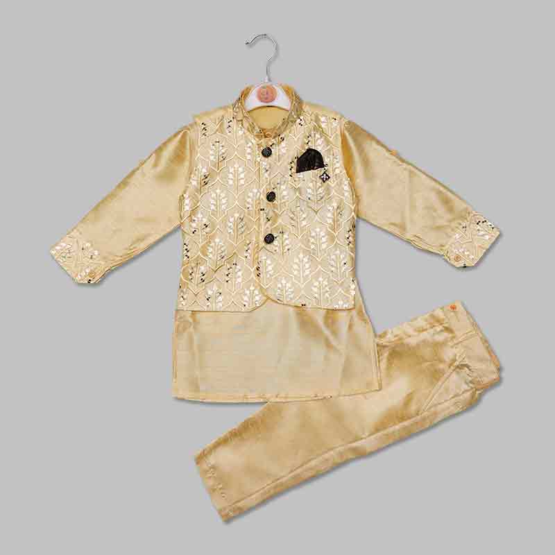 Lemon & Peach Boys Kurta Pajama with Jacket Front View