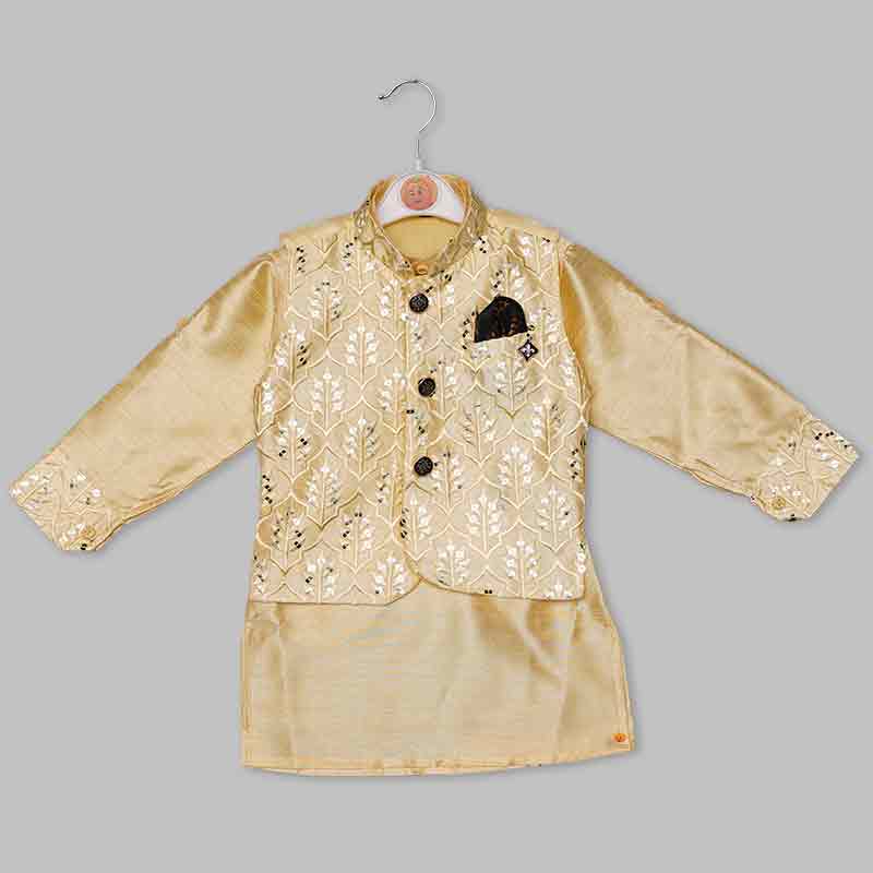 Lemon & Peach Boys Kurta Pajama with Jacket Top View