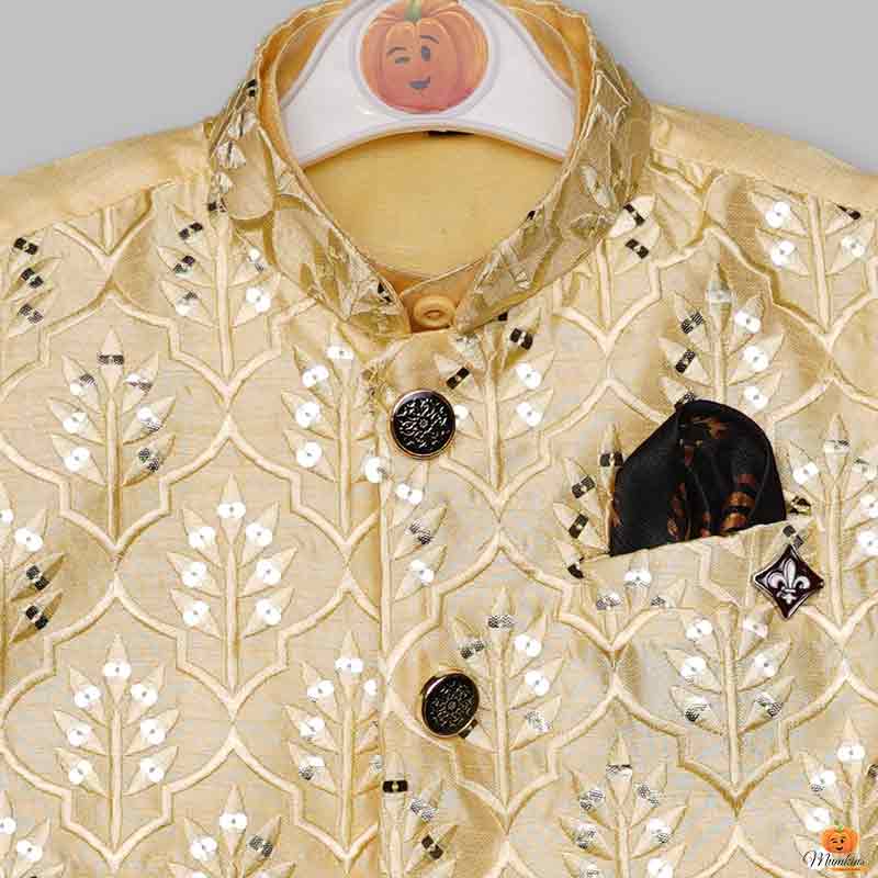 Lemon & Peach Boys Kurta Pajama with Jacket Close Up View