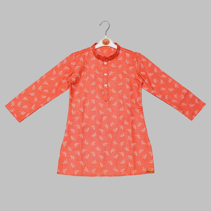 Stem Print Boys Kurta Pajama in White Top View