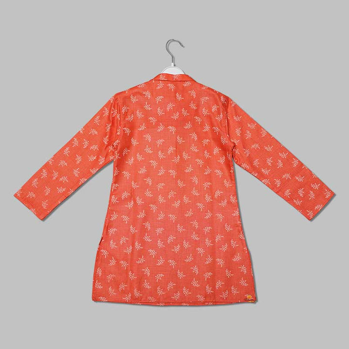 Stem Print Boys Kurta Pajama in White Back View