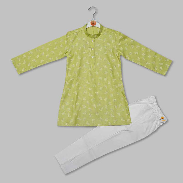 Stem Print Boys Kurta Pajama Variant Green 