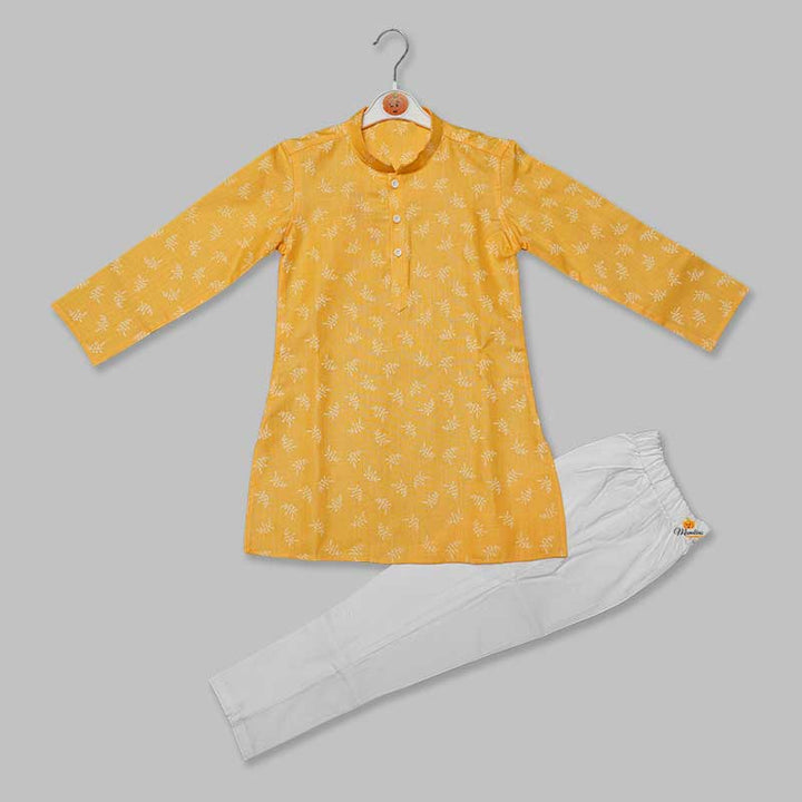 Stem Print Boys Kurta Pajama Variant Yellow