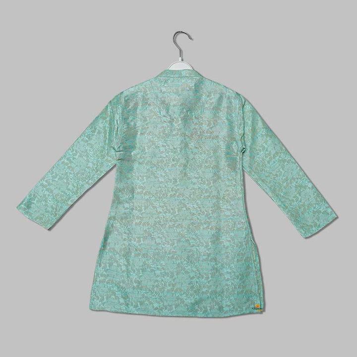 Turquoise & Yellow Printed Boys Kurta Pajama Back View