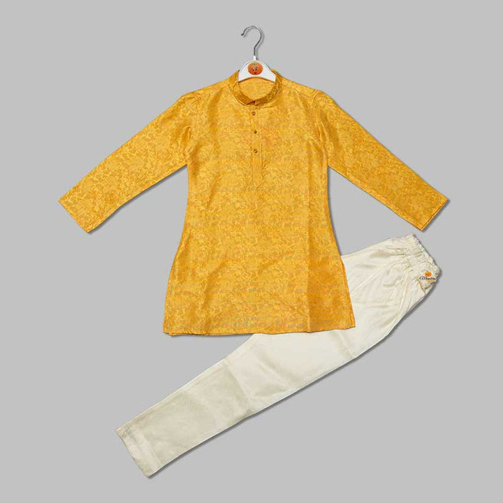 Turquoise & Yellow Printed Boys Kurta Pajama Variant Front View