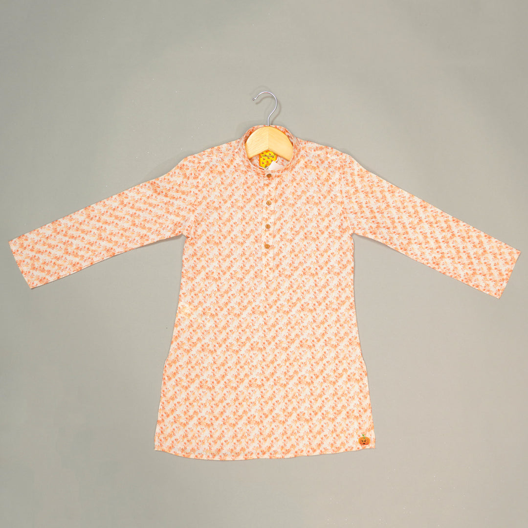 Coral Leaf Print Boys Kurta Pajama Top View