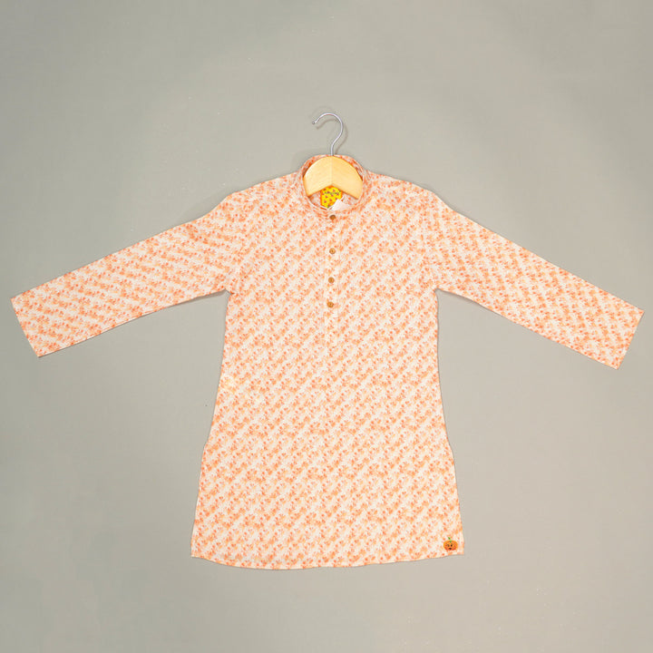 Coral Leaf Print Boys Kurta Pajama Top View