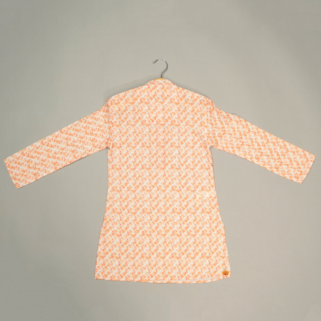 Coral Leaf Print Boys Kurta Pajama Back View