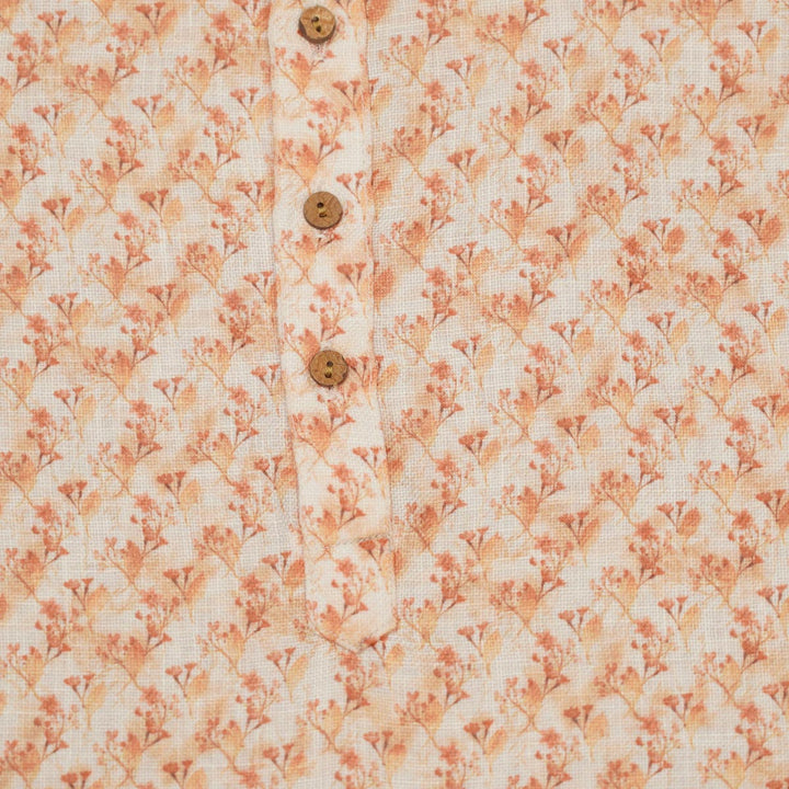 Coral Leaf Print Boys Kurta Pajama Close up View