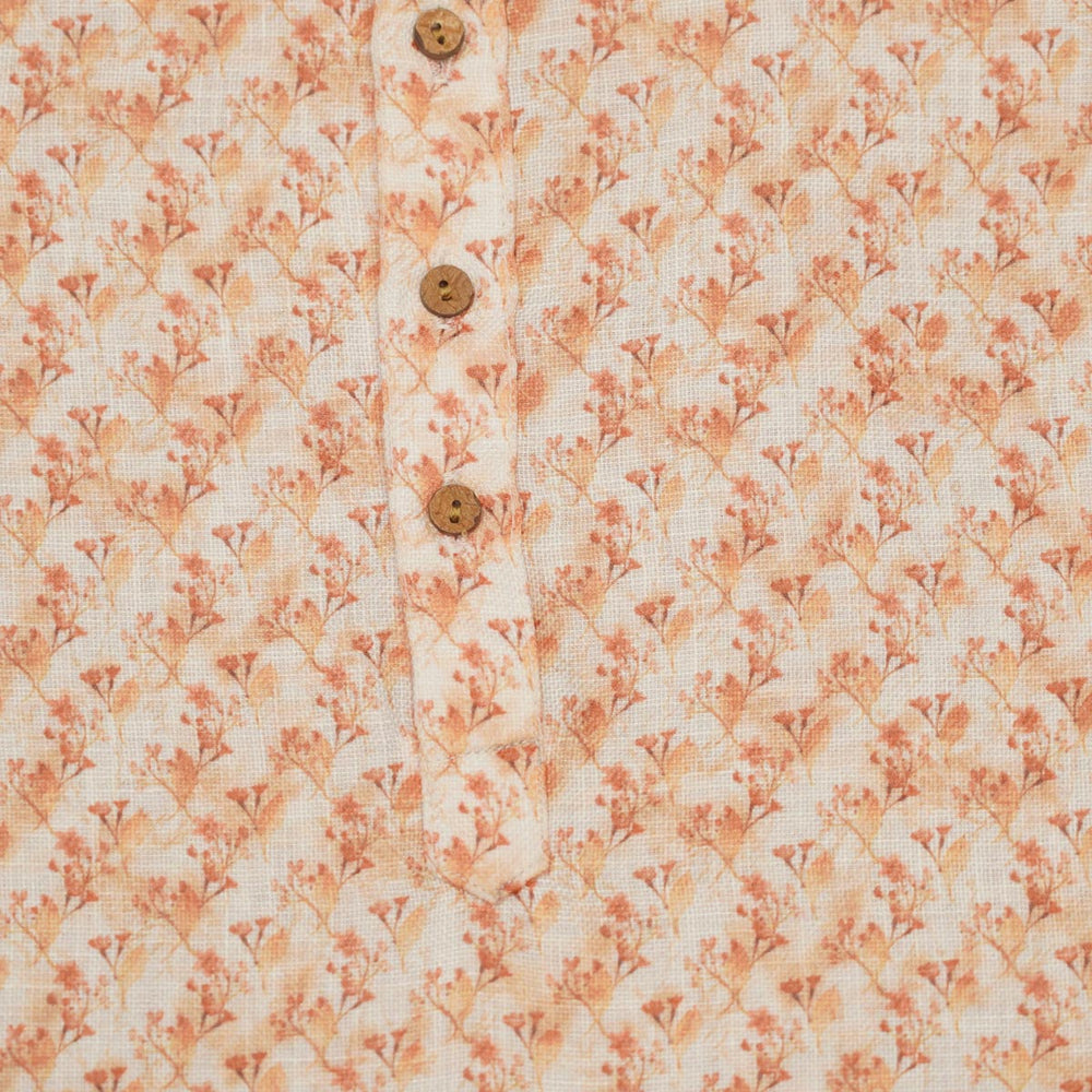 Coral Leaf Print Boys Kurta Pajama Close up View