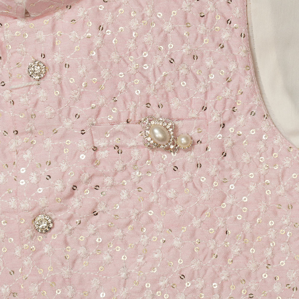 White Boys Kurta Pajama with Jacket Close Up View