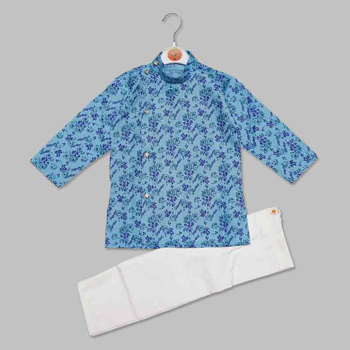 Ethnic Kurta Pajama for Boys in Flower Print Blue