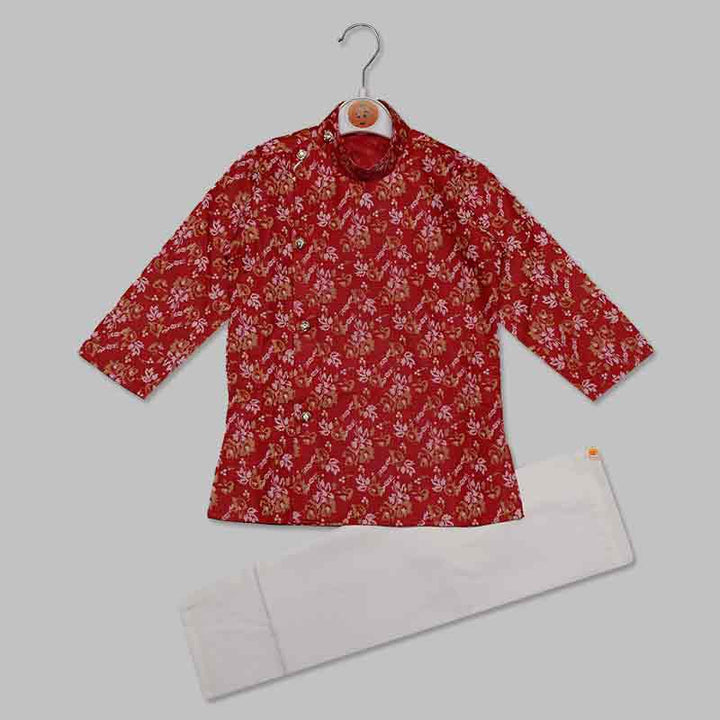 Ethnic Kurta Pajama for Boys in Flower Print Red
